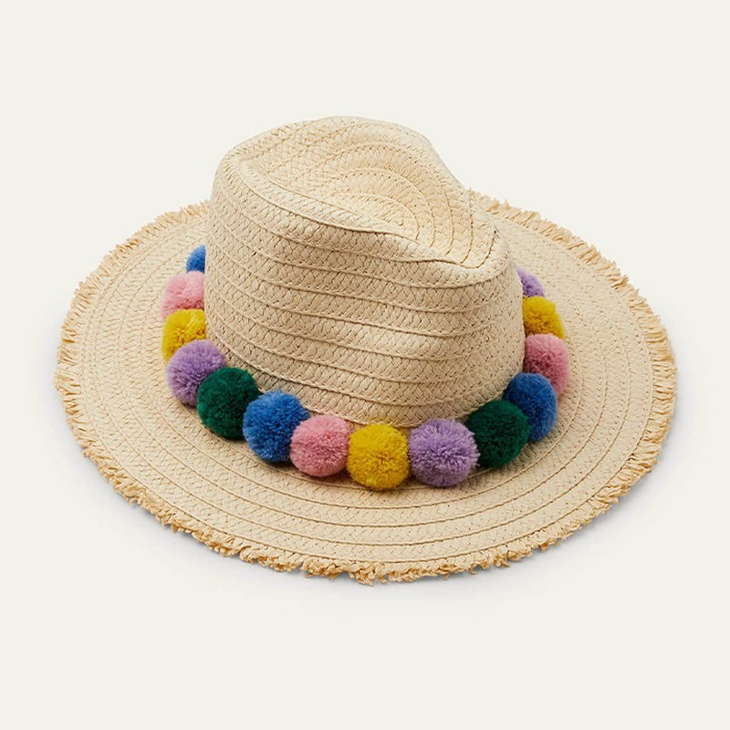 Pompom Straw Hat