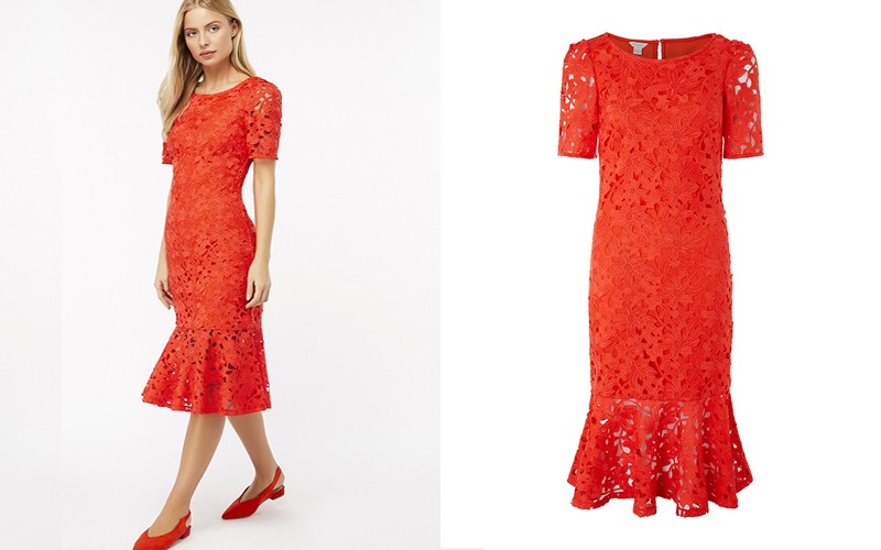 Rococco Lace Midi Dress Red