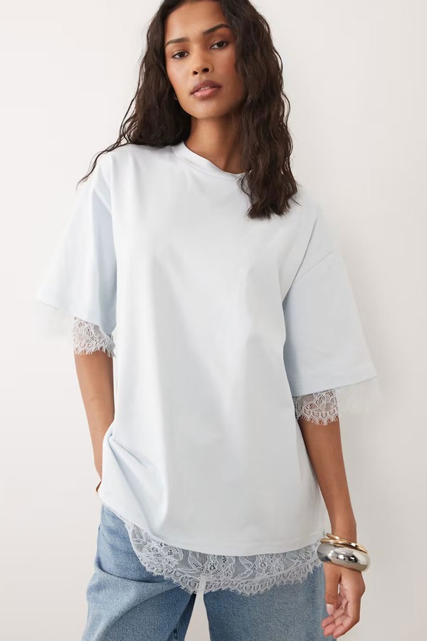 Oversized T-Shirt With Lace Hem from ASOS Design
