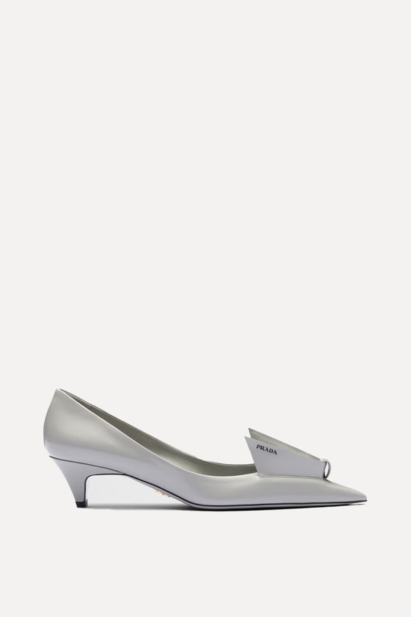 Floral-Appliqué Leather Pumps from Prada
