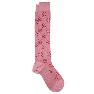 GG-Intarsia Knee-High Cotton-Blend Lamé Socks from Gucci