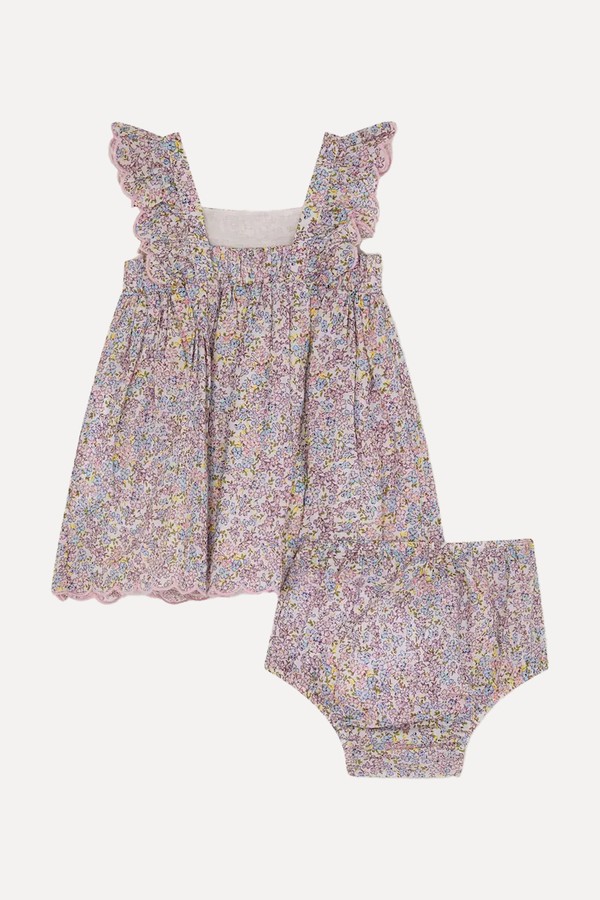 Purple Newborn Peri Floral Print Sundress & Briefs Set from Monsoon