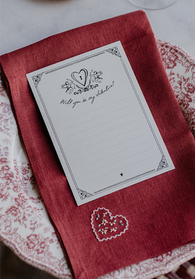 Love Heart Hand-Embroidered Raspberry Napkins from Gigi & Olive