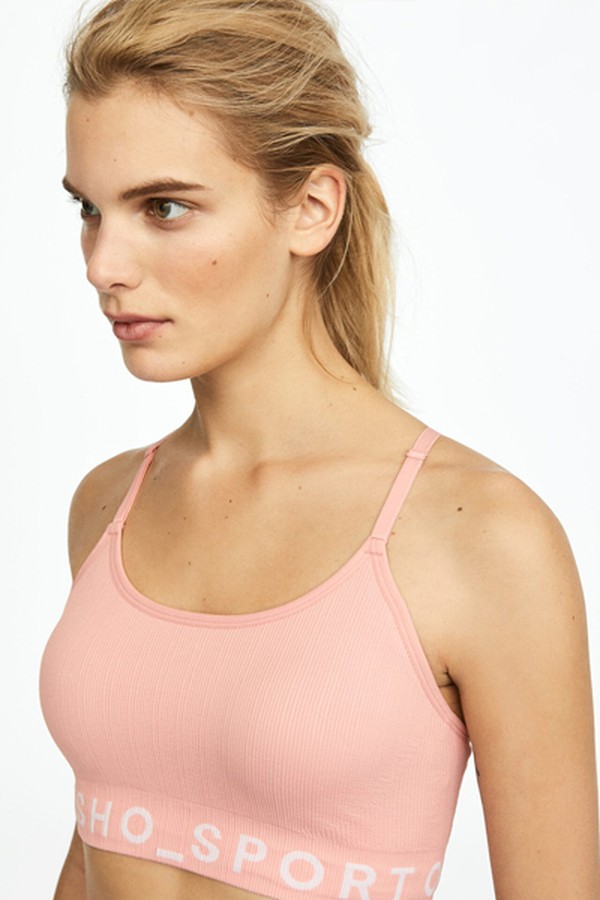 Pink Seamless Sports Bra With Logo from Oysho Sport