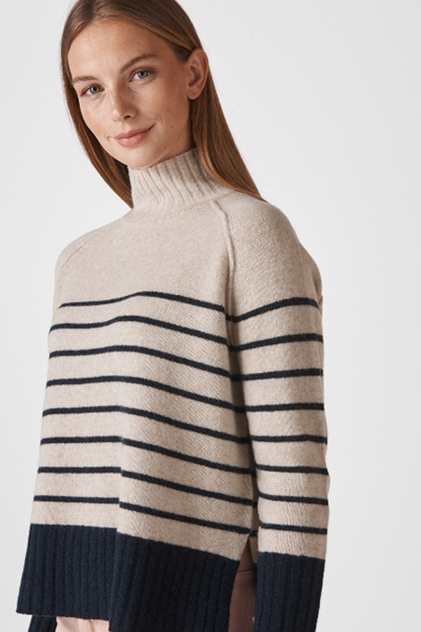 Stripe Funnel Neck Wool Knit