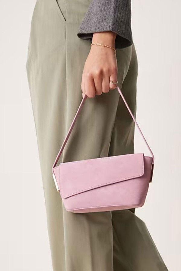 Suede Asymmetric Flap Shoulder Bag With Strap Hardware from ASOS Design