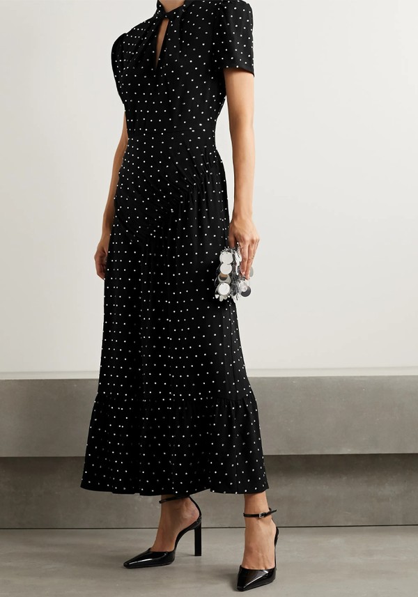 Gathered Crystal-Embellished Crepe Midi Dress from Self-Portrait