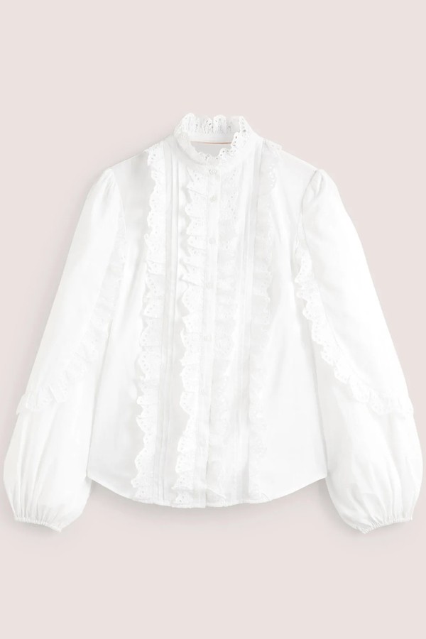 Ruffle Sleeve Broderie Blouse from Boden