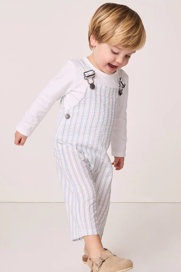 100% Cotton Seersucker White Dungarees & Top Set from The White Company