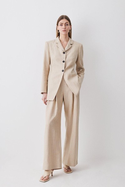 Herringbone Linen High Break Tailored Blazer