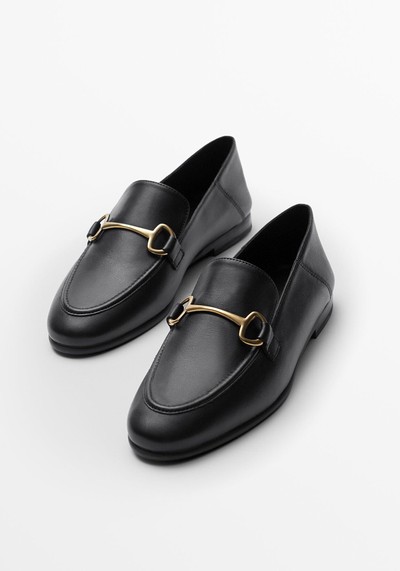 Black Metallic Leather Loafers