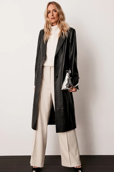 Black Leather Tailored Coat