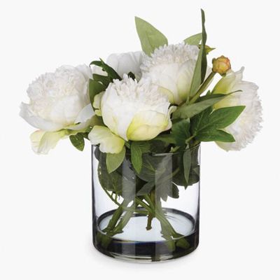 Peony Artificial Peonies in Black Glass Cylinder Vase from John Lewis & Partners
