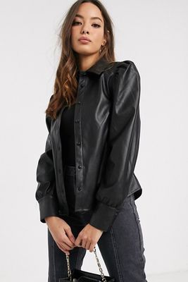 Leather Look Shirt With Puff Sleeve from Vero Moda