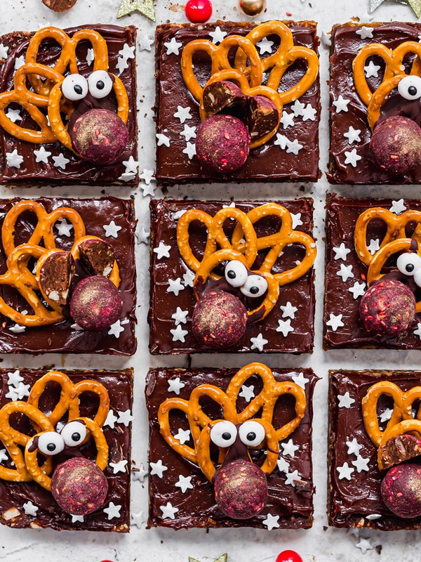 No-Bake Reindeer Chocolate Raspberry Brownies