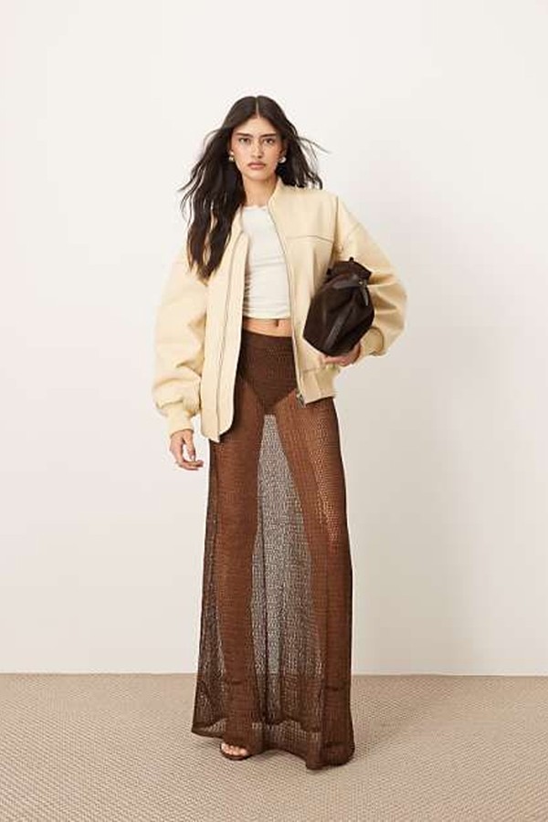 Metallic Knitted Sheer Sweeping Maxi Skirt from ARRANGE