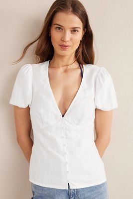 Linen fitted V-neck Top