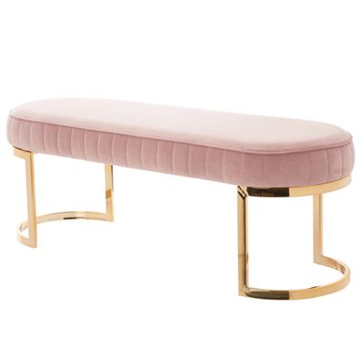 Pink Velvet Padded Bench