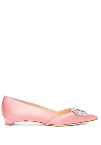 Aga Crystal-Embellished Point-Toe Satin Flats from Rupert Sanderson