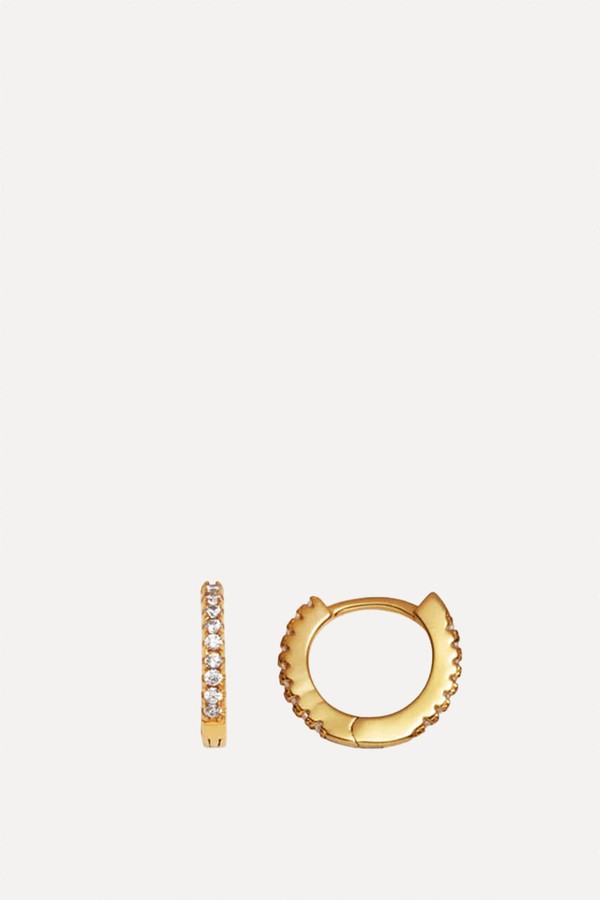Sterling Silver Crystal Huggie Hoop Earrings 