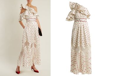 One-Shoulder Polka-Dot Print Dress
