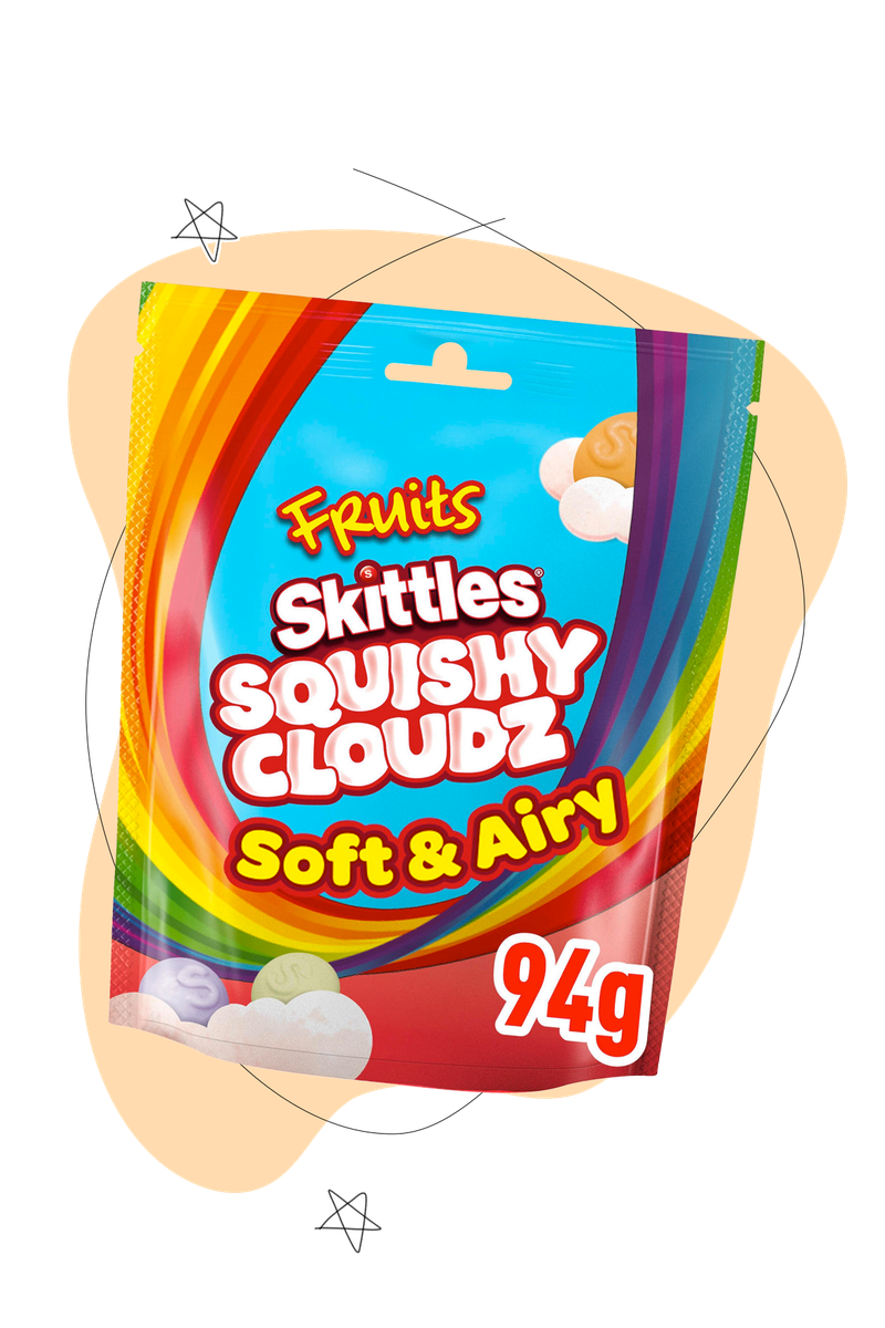 Squishy Cloudz Chewy Sweets Fruit Flavoured Sweets Pouch Bag, £1 | Skittles