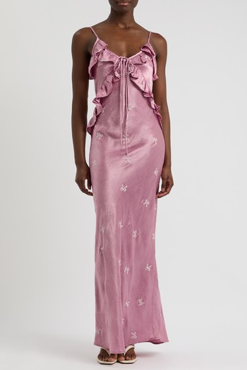 Kiki Bow-Embroidered Satin Maxi Dress, £125 | Damson Madder