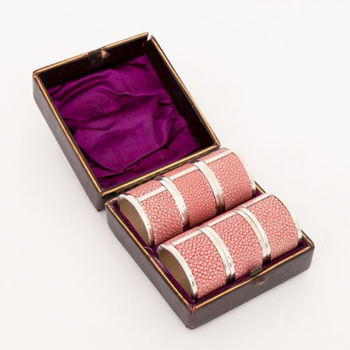 French Art Deco Boxed Set of Six Pink Shagreen Napkins from The Old Cinema