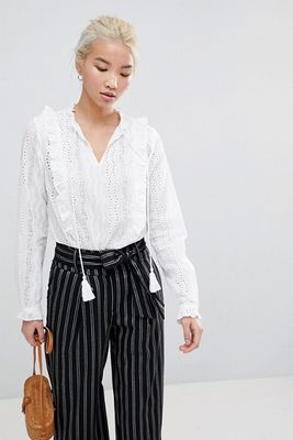 Cut Work Frill Blouse from New Look