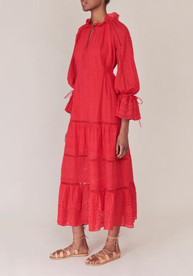 Pia Red Cotton Maxi Dress from Beulah