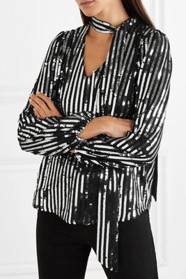 Moss Striped Sequined Tulle Blouse from Rixo
