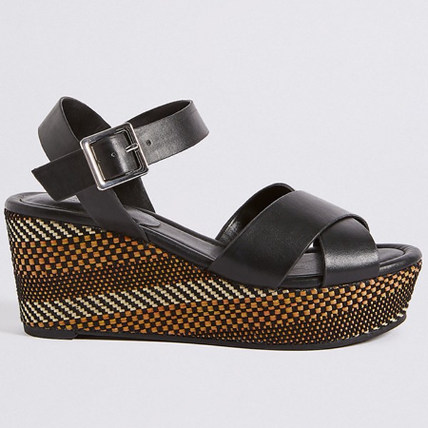 Wedge Heel Textured Crossover Sandals