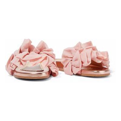 Naia Ruffled Organza Suede & Metallic Leather Slides from Charlotte Olympia