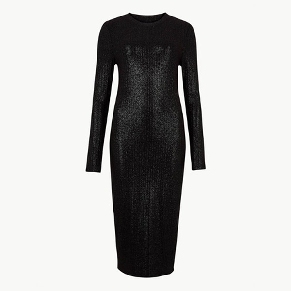 Sparkly Long Sleeve Bodycon Midi Dress