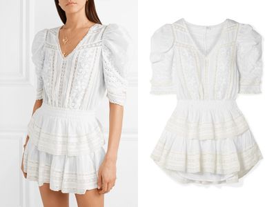 Tiered Crochet-Trimmed Broderie Anglaise Mini Dress from LoveShackFancy