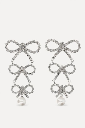 Tiered Crystal-Bow Earrings from Self-Portrait