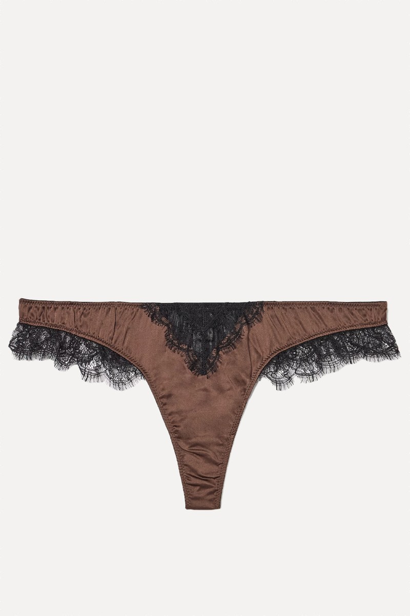 Lace-Trimmed Stretch-Silk Thong from KIKI DE MONTPARNASSE