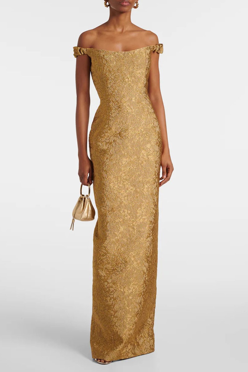 Yolanda Floral Off-Shoulder Brocade Gown from Markarian