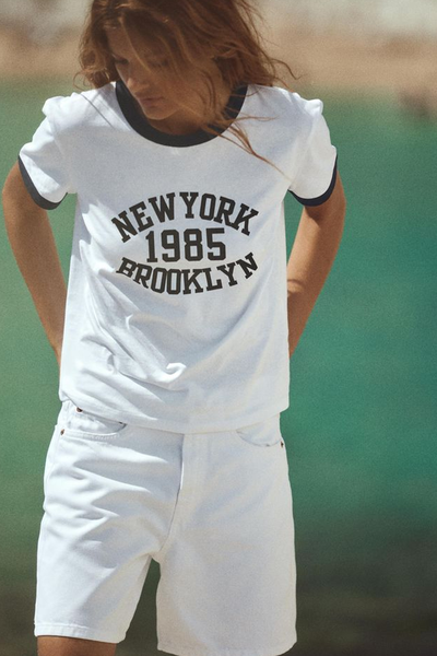 Varsity T-Shirt With Contrast Ribbed Slogan from Zara
