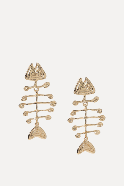 Freedom Gold Fish Skeleton Drop Earrings from New Look