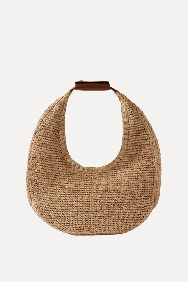 Moon Large Leather-Trimmed Raffia Tote from STAUD
