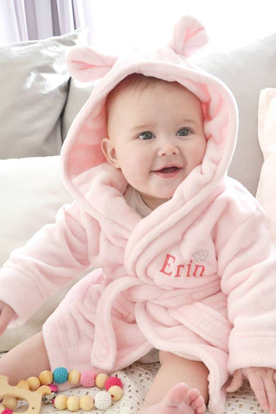 Personalised Pink Fleece Hooded Dressing Gown