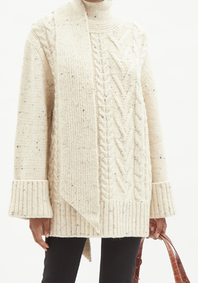 Scarf-Neckline Cable-Knit Sweater from Ganni