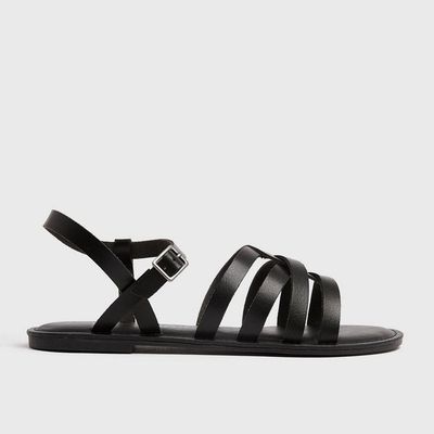 Black Leather-Look Flat Gladiator Sandals from New Look 