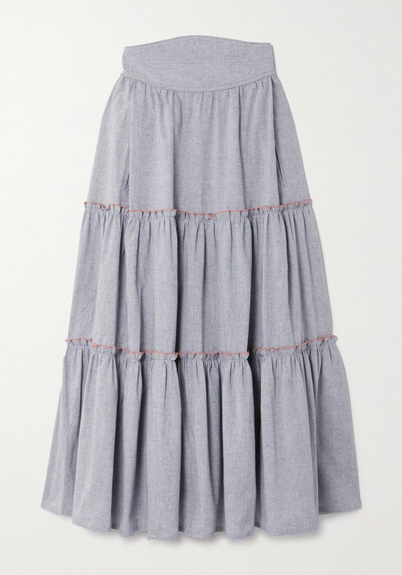 Tati Tiered Ruffled Cotton-Blend Midi Skirt from Anna Mason