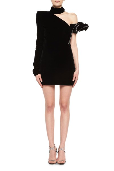 Embellished Ruffle Velvet Mini Dress from Saint Laurent