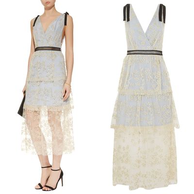 Tiered Floral Embroidered Midi Dress from Self-Portrait