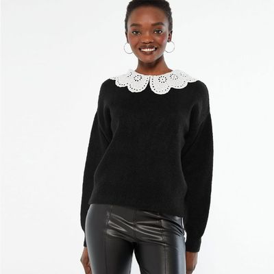 Black Broderie Collar Jumper