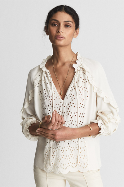 Flora Broderie Scalloped Sleeve Blouse, £65 (was £148)