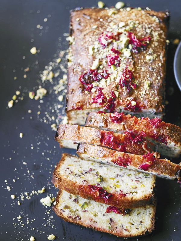 Pistachio, Lemon & Rose Drizzle Cake With Rose Cream